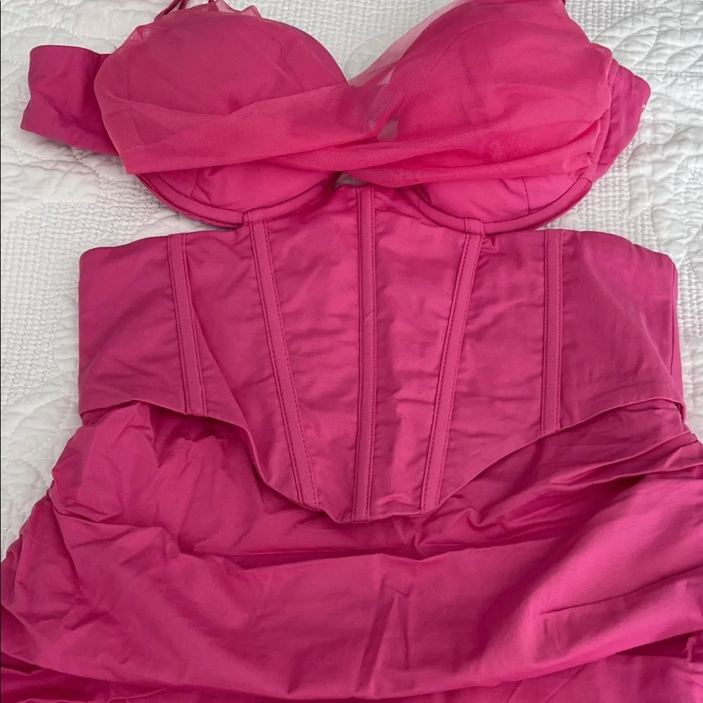 Oh Polly Hot Pink Ruched Mini Dress - Picture 7 of 8